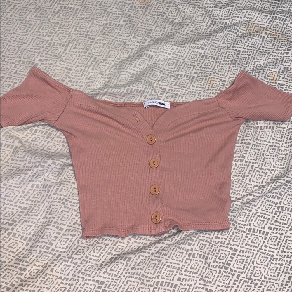 Off the shoulder button up crop top